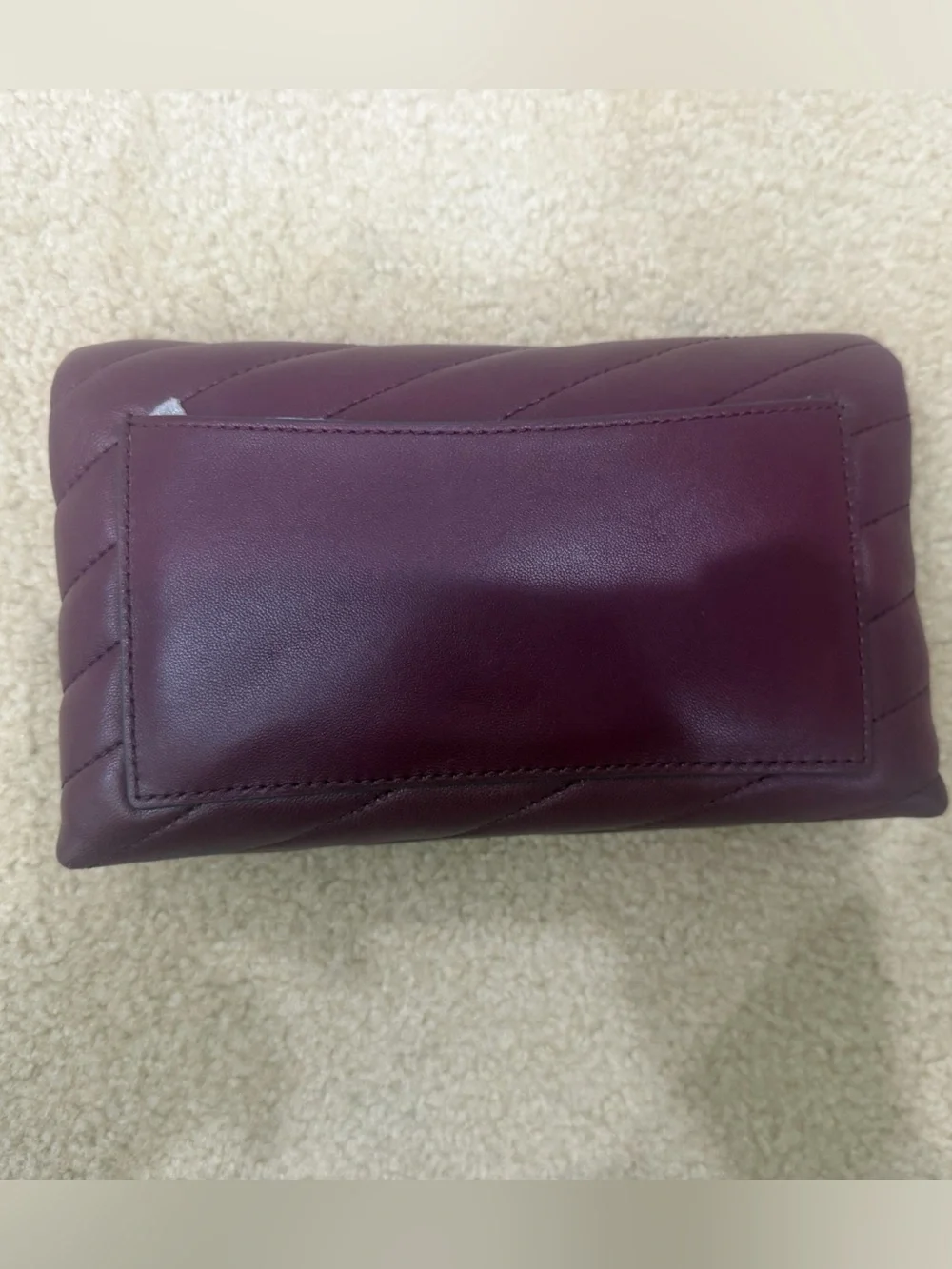 Tory Burch Kira Chevron Leather Wallet Crossbody Bag Plum Burgundy Gold Hardware